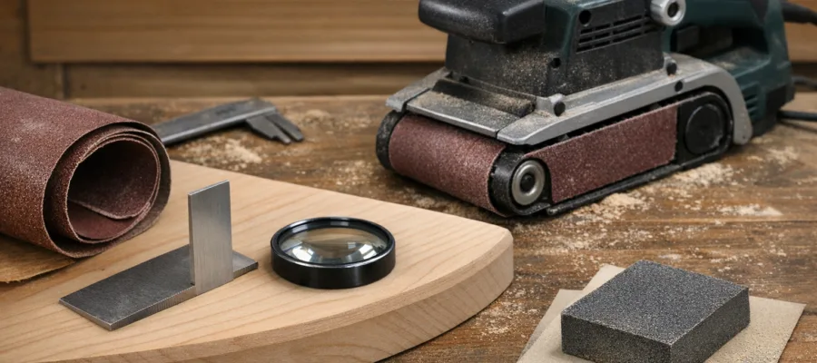 Feinschliff nach dem Bandschleifer: Uebergaenge glaetten und Oberflaeche pruefen