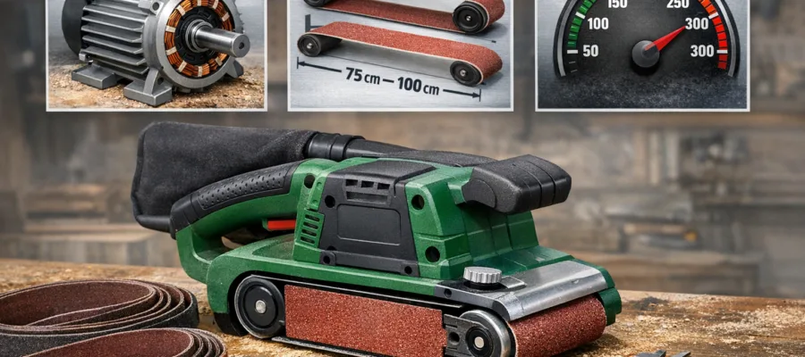 Leistungsmerkmale beim Bandschleifer vergleichen: Motor, Bandlaenge, Geschwindigkeit